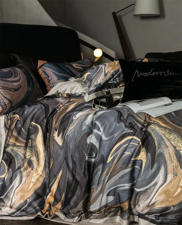 Gold Glitter Turquoise Blue Marble 1000TC Egyptian Cotton Printed Bedding Set